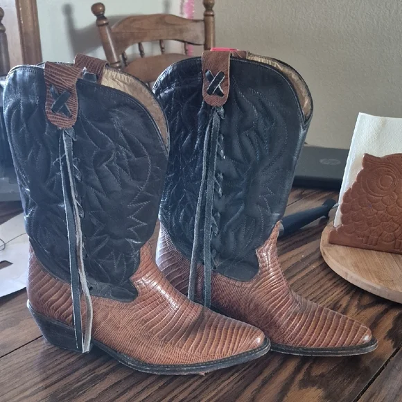 Kids Brown and Black Lizard Skin Cowboy Boots - Picture 2 of 4
